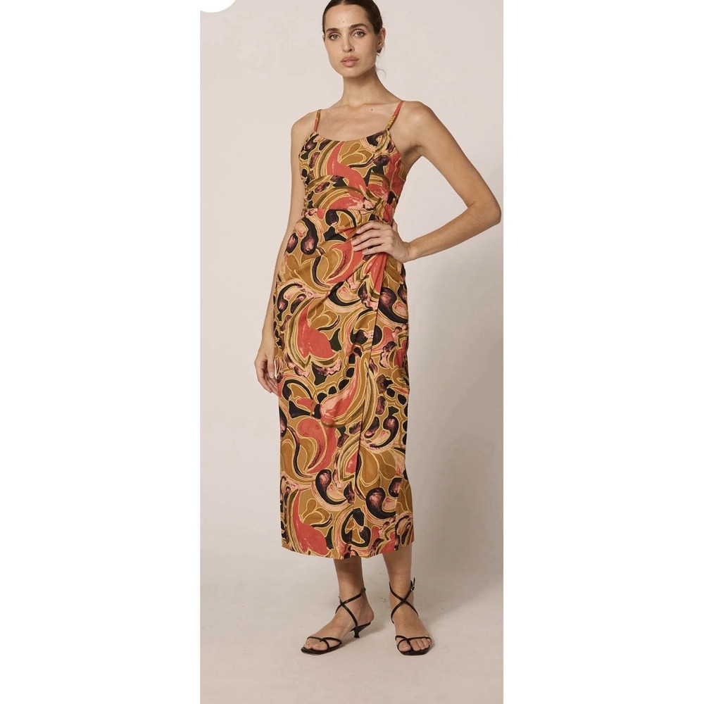 Cleobella Geraldine Midi Dress Women M Mustard‎ Rosaria Print New Organic Cotton